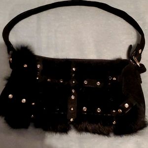 Wilson's Leather Black Rabbit & Suede evening bag